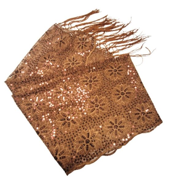 Brown Sequin Evening Wedding Formal Scarf with Tassels - NEW - Picture 3 of 6